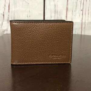 Coach Compact Bifold Brown Leather Wallet Men’s NWT